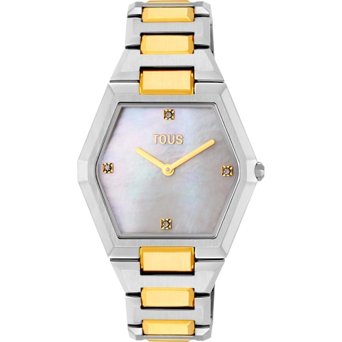 Analog watch with gold-colored steel bracelet and pink mother-of-pearl face Karat