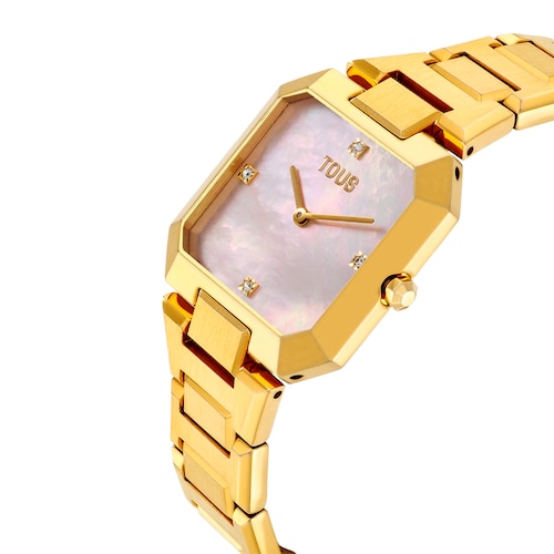 Reloj analógico con brazalete de acero dorado y esfera de nácar rosa Karat