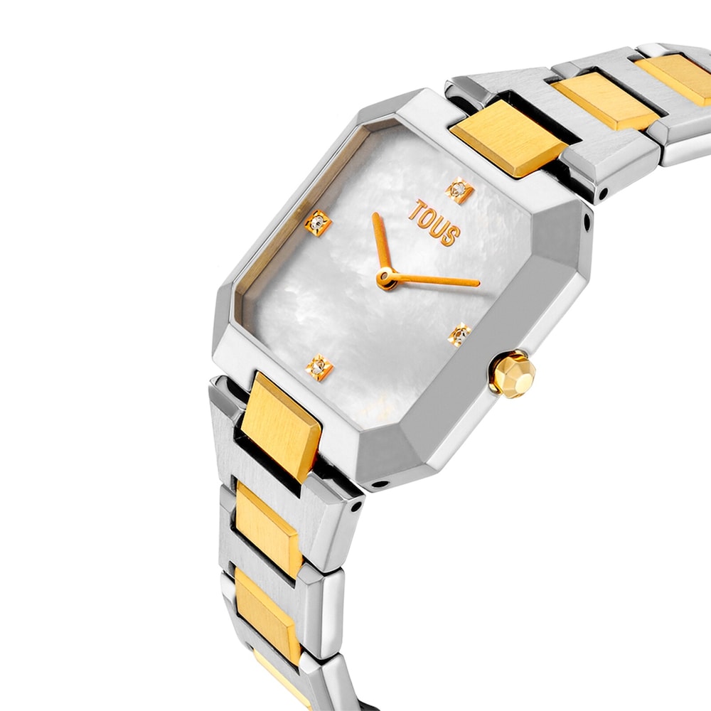 Analoguhr Karat aus Stahl mit goldfarbenem Armband aus Stahl und Zifferblatt aus Perlmutt