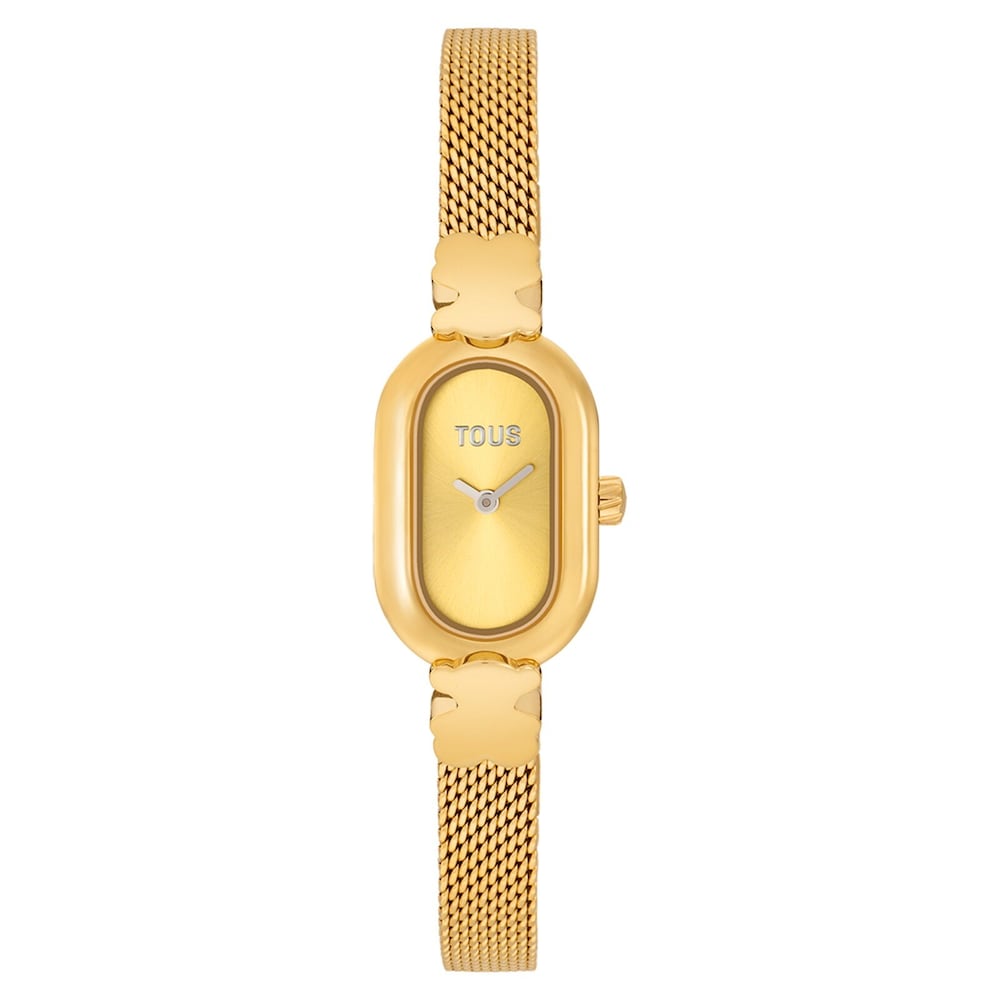 Analogov&eacute; hodinky s&nbsp;drahokamy a&nbsp;n&aacute;ramkem z&nbsp;oceli zlat&eacute; barvy Oval Icon