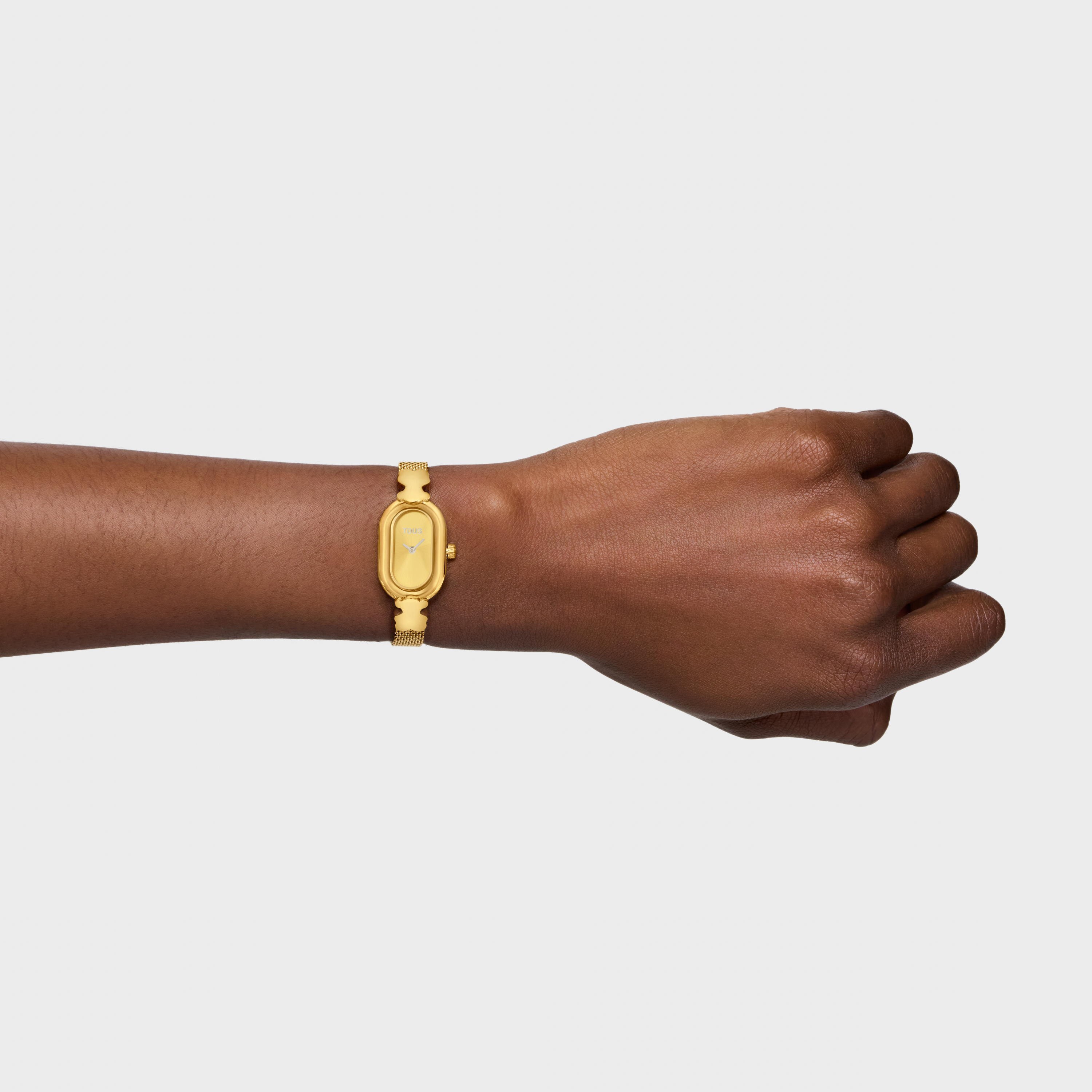 Jeweled Analog watch with gold-colored steel bracelet Oval Icon | TOUS
