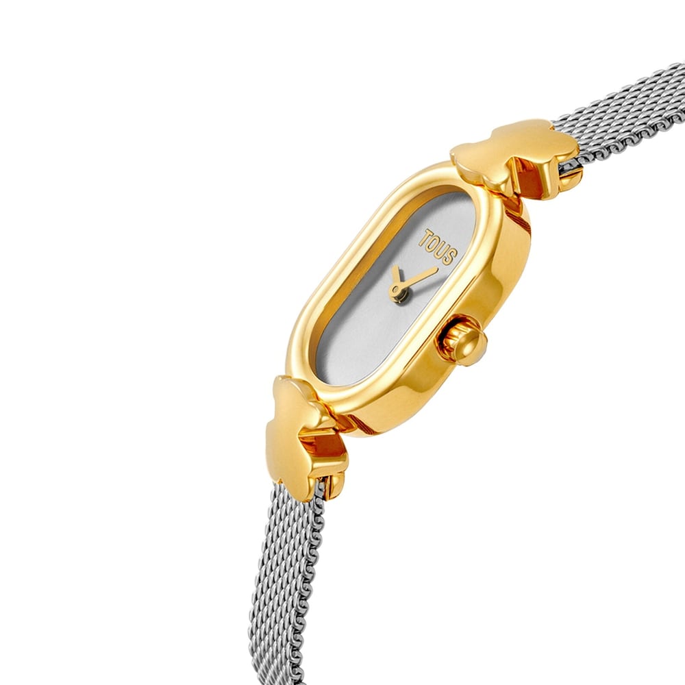 Jeweled Analog watch with steel and gold-colored steel bracelet Oval Icon