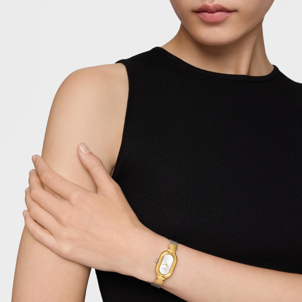 Jeweled Analog watch with steel and gold-colored steel bracelet Oval Icon