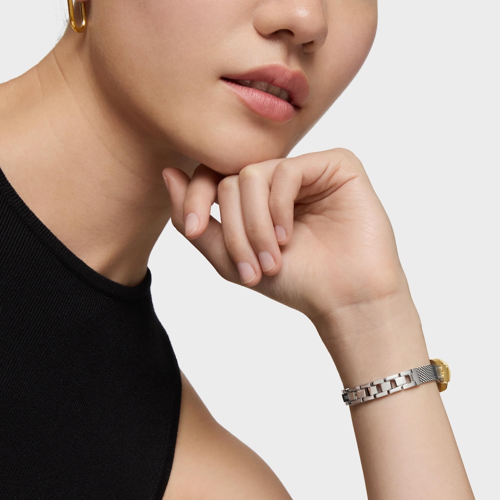 Jeweled Analog watch with steel and gold-colored steel bracelet Oval Icon