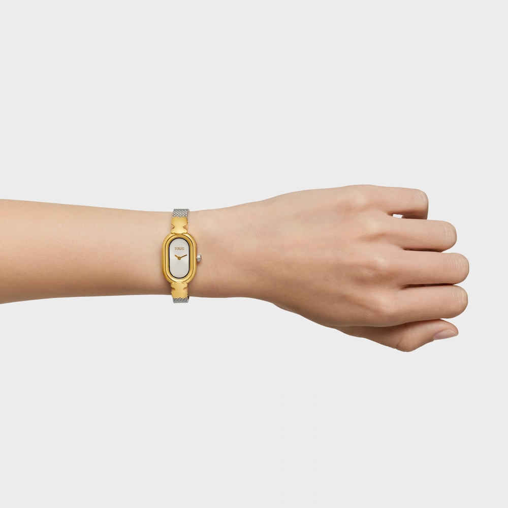 Jeweled Analog watch with steel and gold-colored steel bracelet Oval Icon