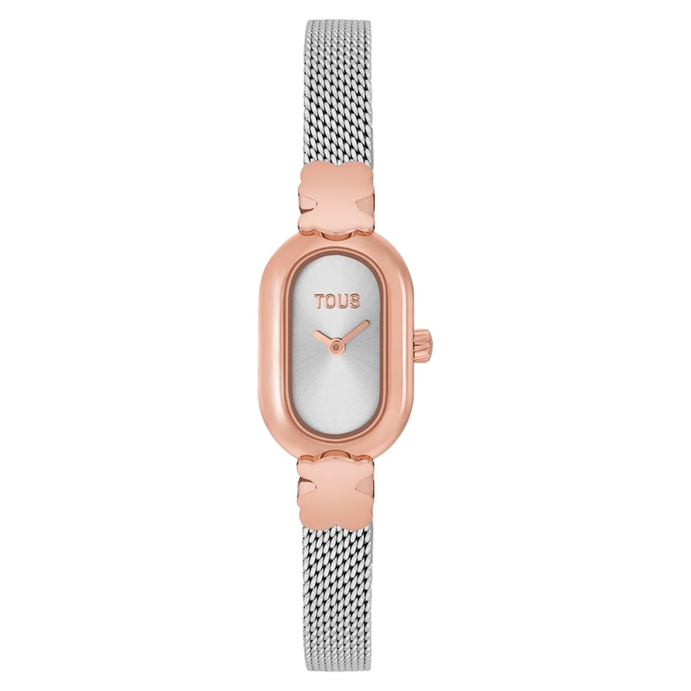 Jeweled Analog watch with steel and rose-colored steel bracelet Oval Icon