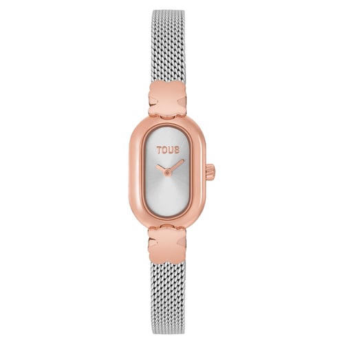 Reloj analógico joya con brazalete de acero y acero rosado Oval Icon