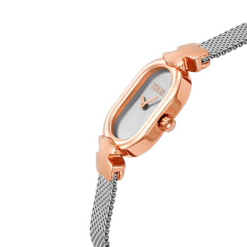 Reloj analógico joya con brazalete de acero y acero rosado Oval Icon