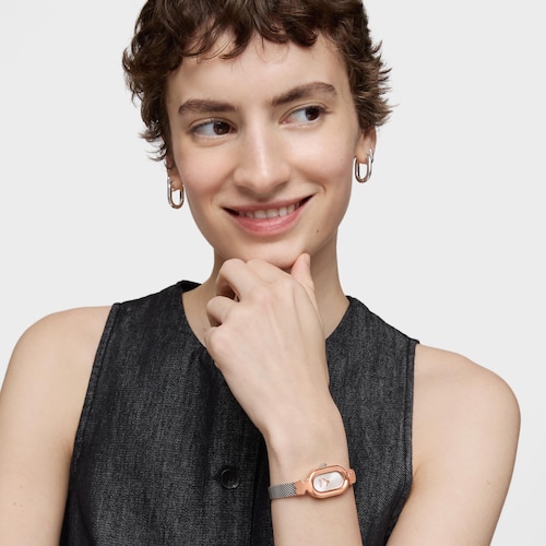 Reloj analógico joya con brazalete de acero y acero rosado Oval Icon