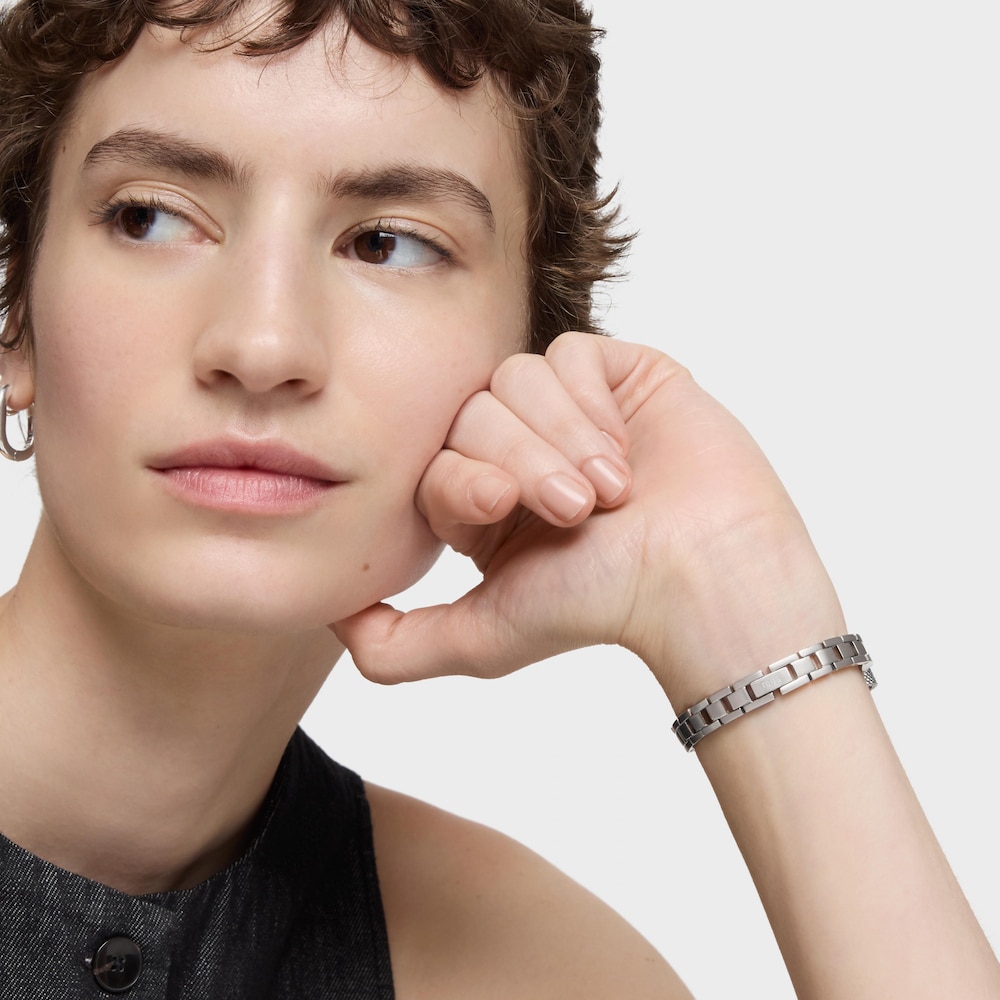 Jeweled Analog watch with steel and rose-colored steel bracelet Oval Icon