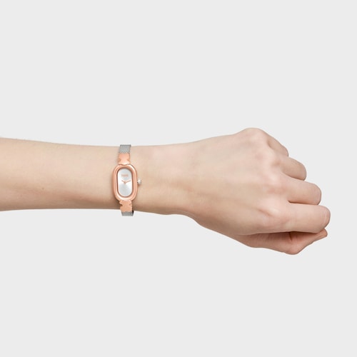 Reloj analógico joya con brazalete de acero y acero rosado Oval Icon