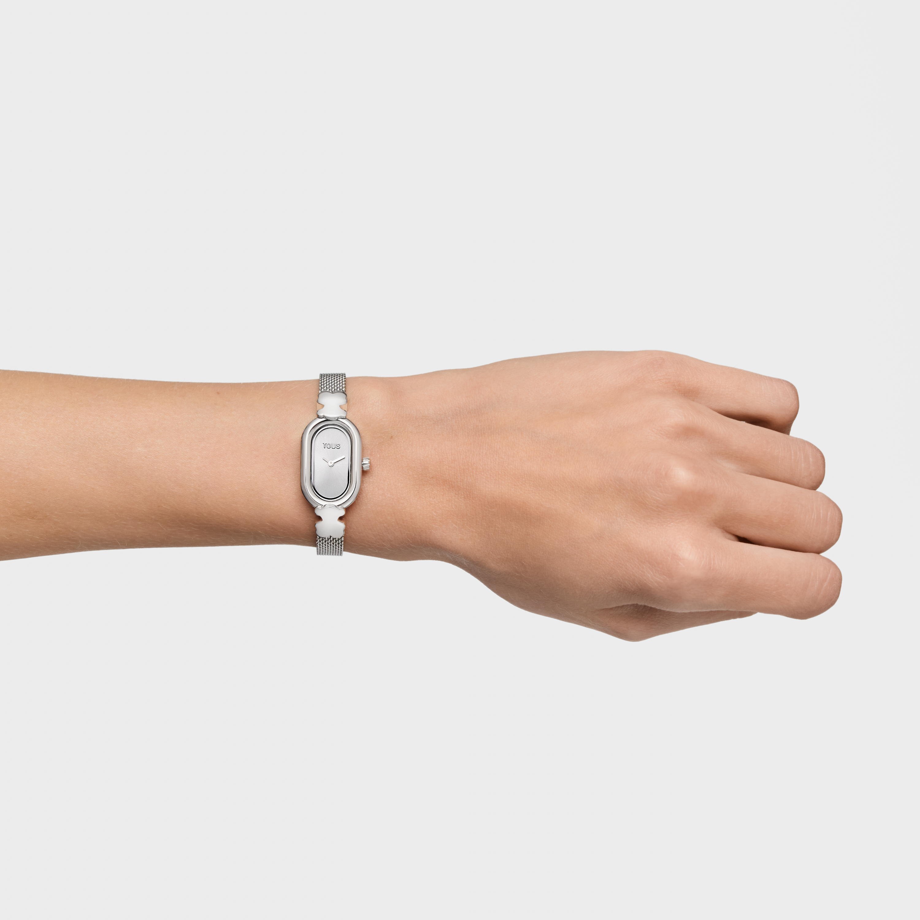 Jeweled Analog watch with steel bracelet Oval Icon
