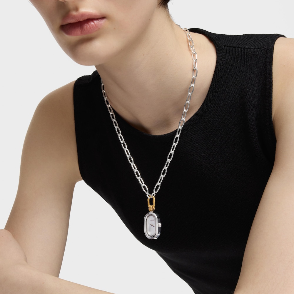 Analogowo Zegarek z wisiorkiem ze stali i złotej stali Hold Oval