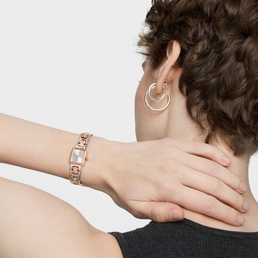 Rel&oacute;gio anal&oacute;gico com bracelete em a&ccedil;o e a&ccedil;o rosado Icon Time