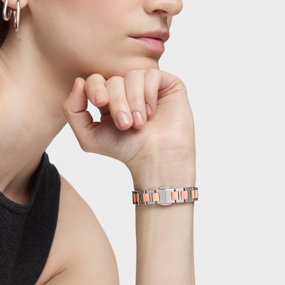 Rel&oacute;gio anal&oacute;gico com bracelete em a&ccedil;o e a&ccedil;o rosado Icon Time