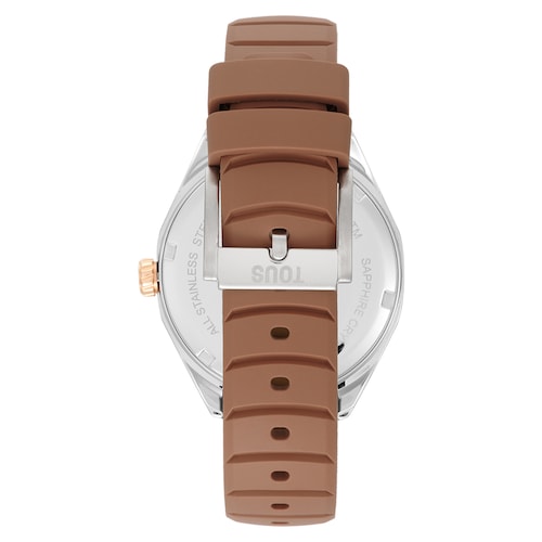 Reloj analógico con movimiento suizo, esfera de nácar y correa de caucho mocha TOUS Now Lady