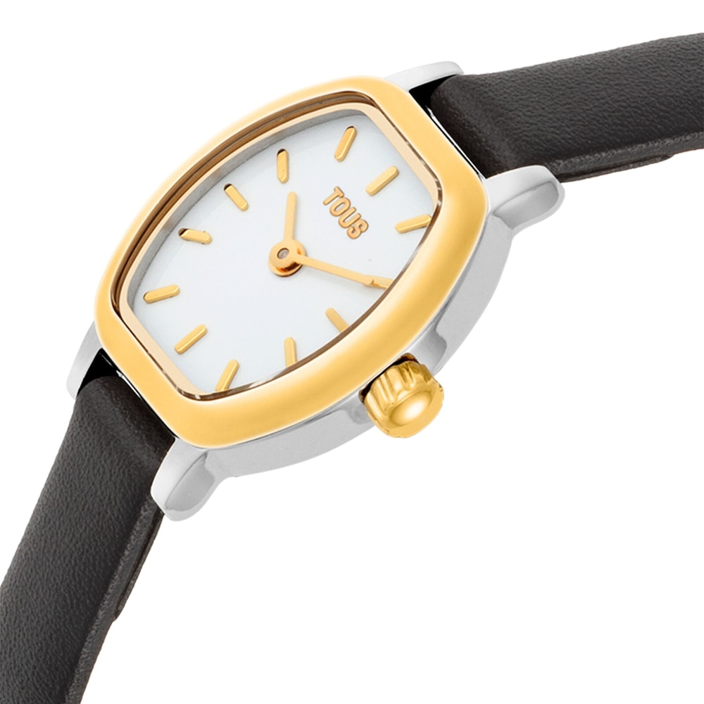 Montre ovale avec mouvement analogique suisse en acier, or 14 kt et bracelet en cuir Les Classiques Mini