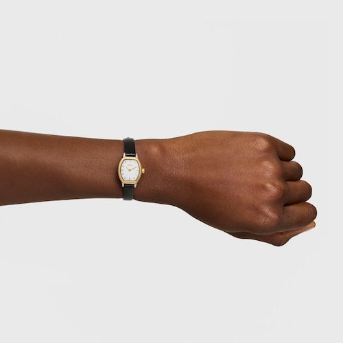 Reloj oval con movimiento suizo analógico de acero, oro 14 kt y brazalete de piel Les Classiques Mini