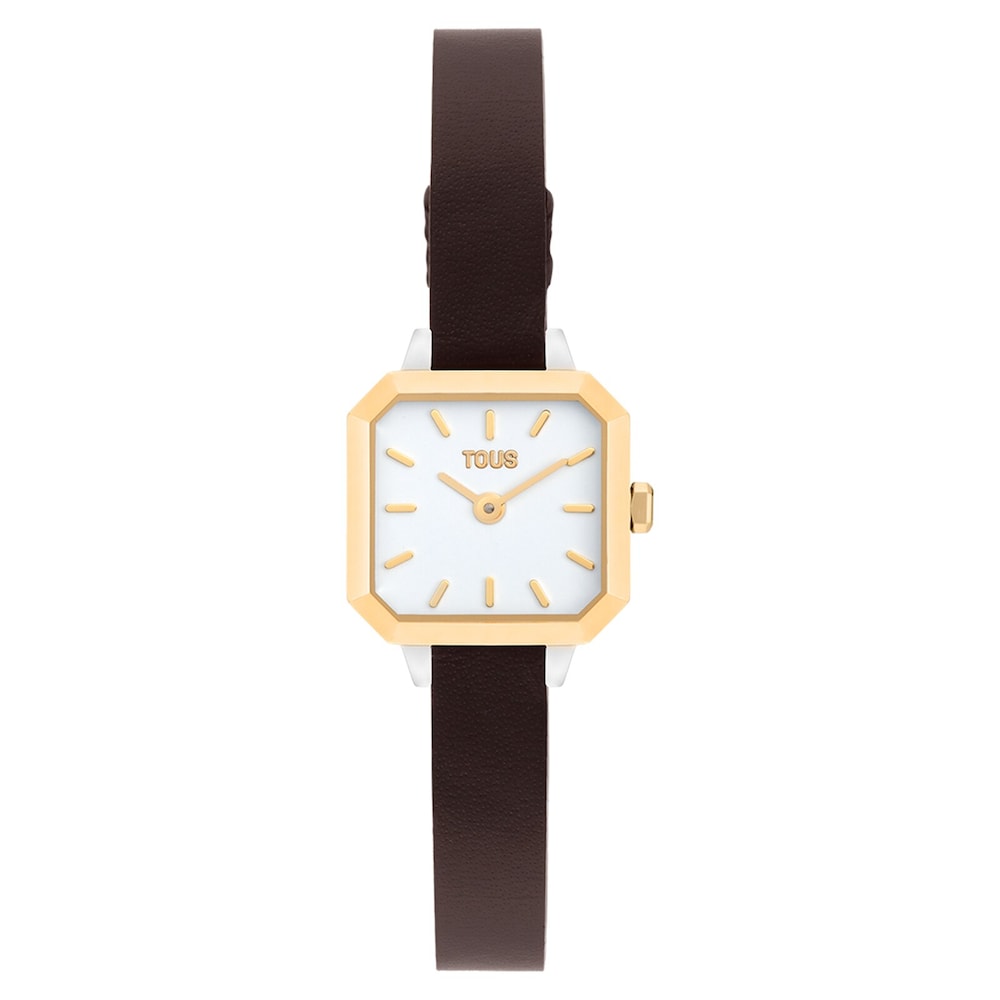Montre avec mouvement analogique suisse en acier, or 14 kt et bracelet en cuir Les Classiques Mini