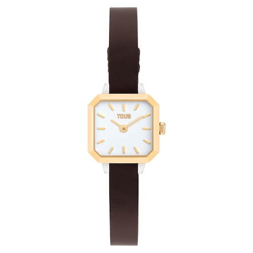 Reloj con movimiento suizo analógico de acero, oro 14 kt y brazalete de piel Les Classiques Mini