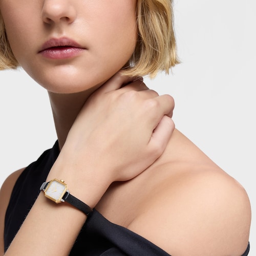 Reloj con movimiento suizo analógico de acero, oro 14 kt y brazalete de piel Les Classiques Mini