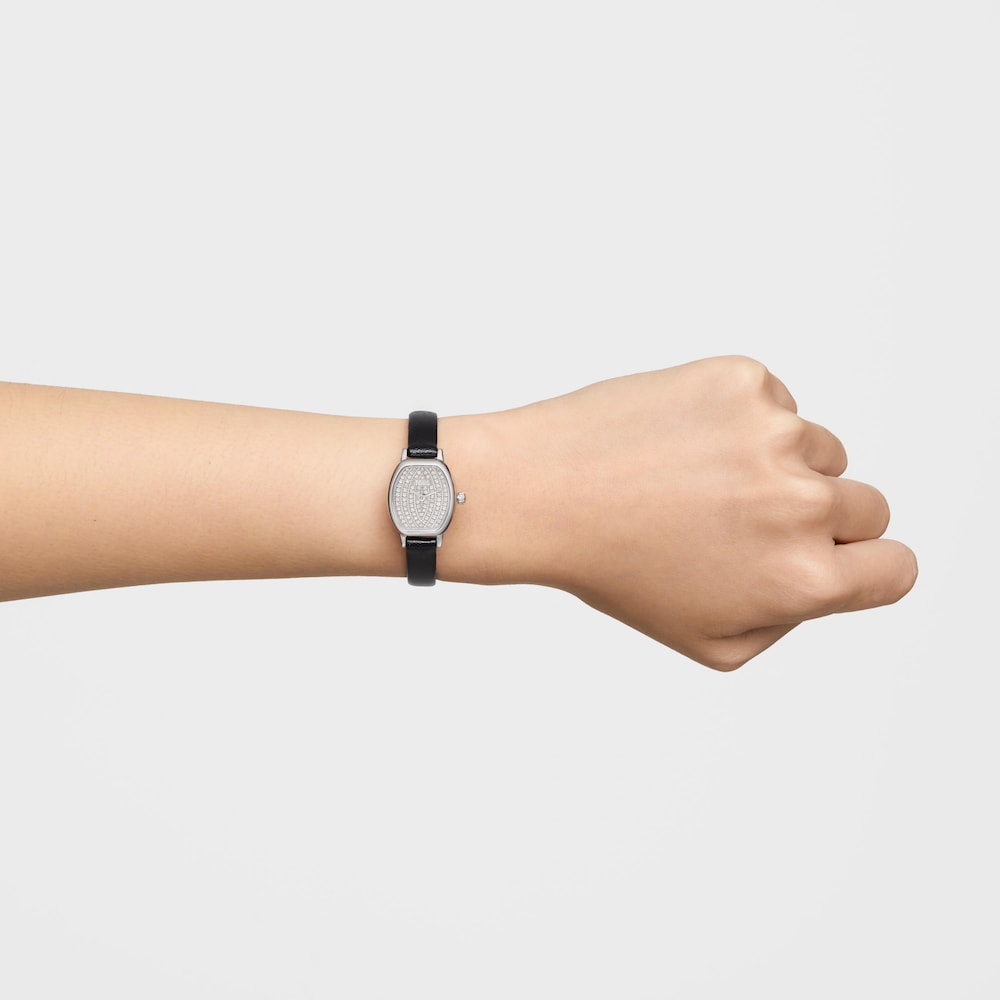 Rel&oacute;gio com movimento su&iacute;&ccedil;o anal&oacute;gico com 0,30&nbsp;ct em diamantes e bracelete em pele Les Classiques Mini