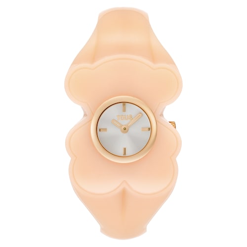 Reloj analógico de acero dorado y policarbonato rosa T. L Bear Folks
