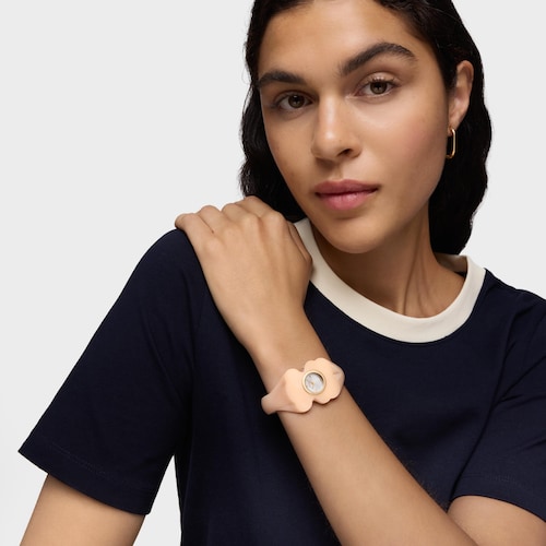 Reloj analógico de acero dorado y policarbonato rosa T. L Bear Folks