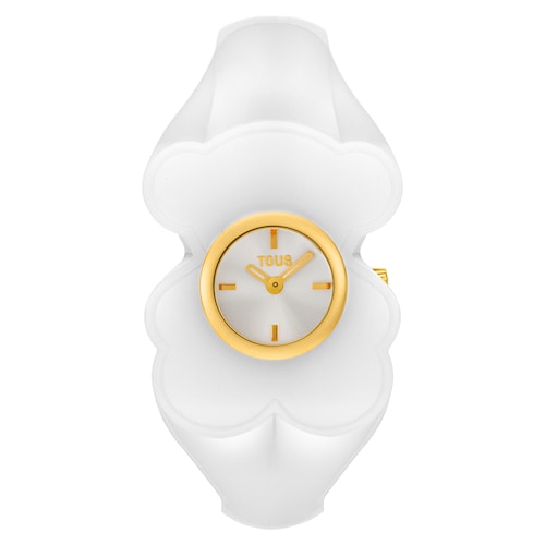 Reloj analógico de acero dorado y policarbonato blanco T. M Bear Folks