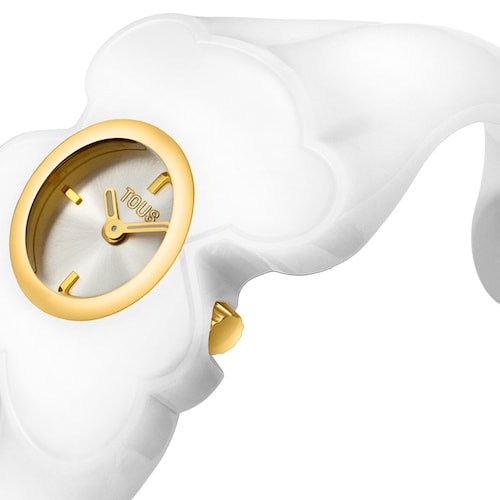 Reloj analógico de acero dorado y policarbonato blanco T. M Bear Folks