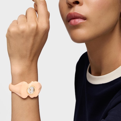 Reloj analógico de acero dorado y policarbonato rosa T. M Bear Folks