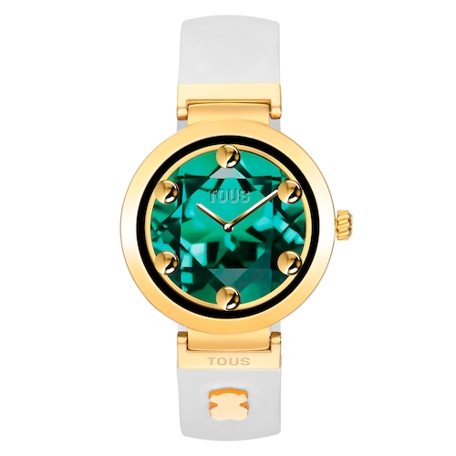 Reloj smartwatch con correa beige y motivos de acero dorado S-CONNECT CHARMS