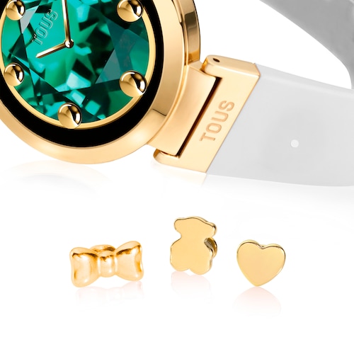 Reloj smartwatch con correa beige y motivos de acero dorado S-CONNECT CHARMS