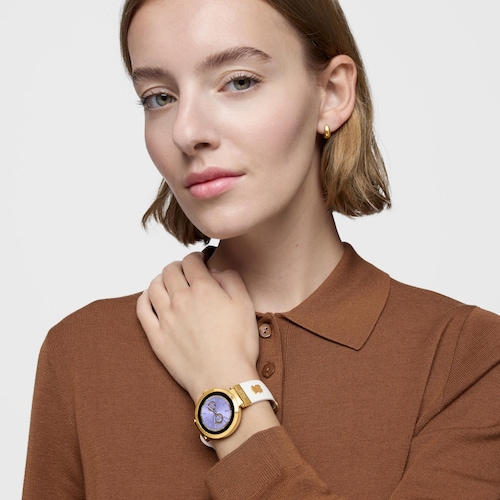 Reloj smartwatch con correa beige y motivos de acero dorado S-CONNECT CHARMS
