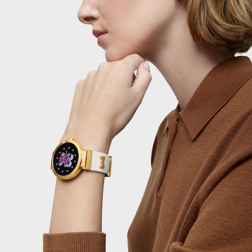 Reloj smartwatch con correa beige y motivos de acero dorado S-CONNECT CHARMS