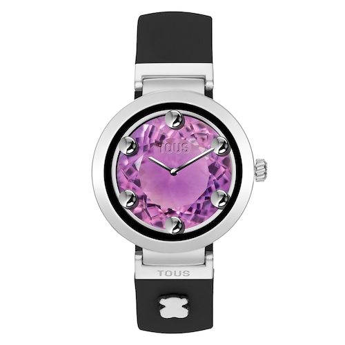 Reloj smartwatch con correa negra y motivos de acero S-CONNECT CHARMS