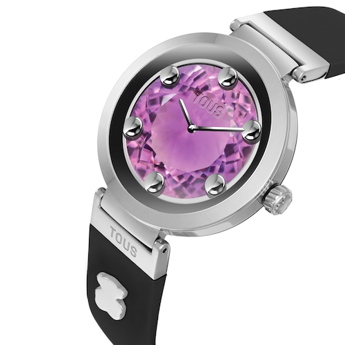Reloj smartwatch con correa negra y motivos de acero S-CONNECT CHARMS