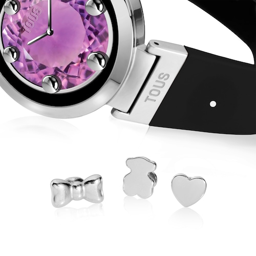 Reloj smartwatch con correa negra y motivos de acero S-CONNECT CHARMS