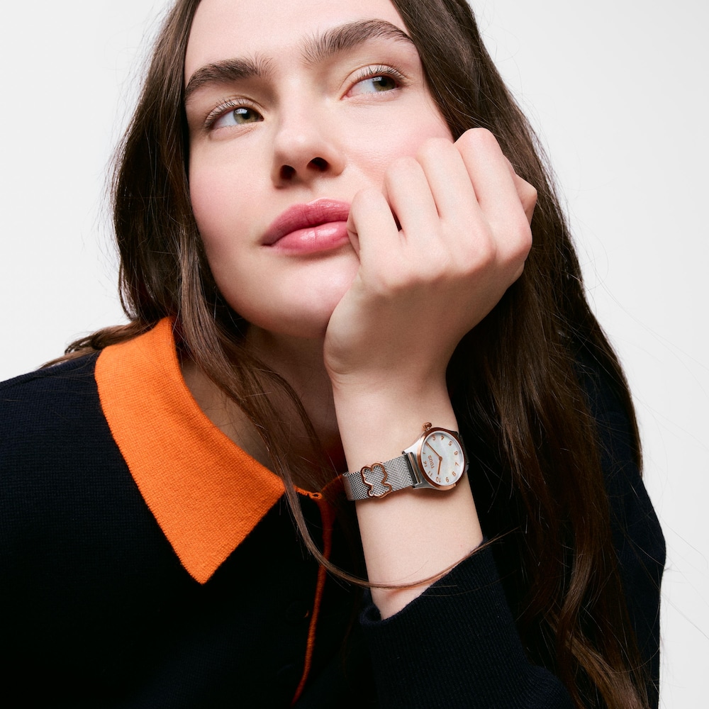 Orologio analogico con bracciale in acciaio, motivo in acciaio rosa e quadrante in madreperla TOUS EPIC ICON KDT