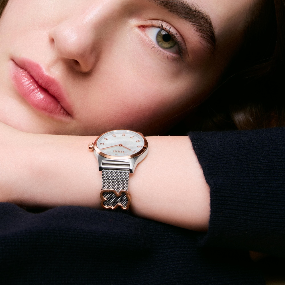 Orologio analogico con bracciale in acciaio, motivo in acciaio rosa e quadrante in madreperla TOUS EPIC ICON KDT