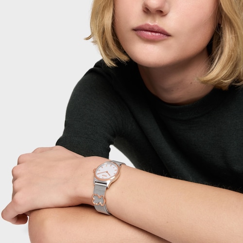 Montre analogique avec bracelet en acier avec motif, acier ros&eacute; et cadran en nacre avec motifs TOUS EPIC ICON KDT