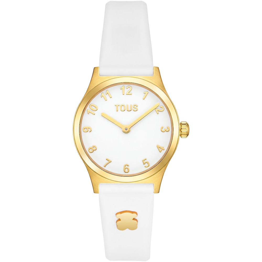 Anal&oacute;gov&eacute; Hodinky s&nbsp;bielym remienkom a&nbsp;oceľou zlatej farby TOUS EPIC ICON KDT CHARMS