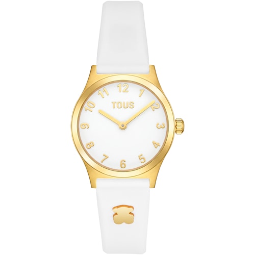 Orologio analogico in acciaio color oro con cinturino bianco TOUS EPIC ICON KDT CHARMS