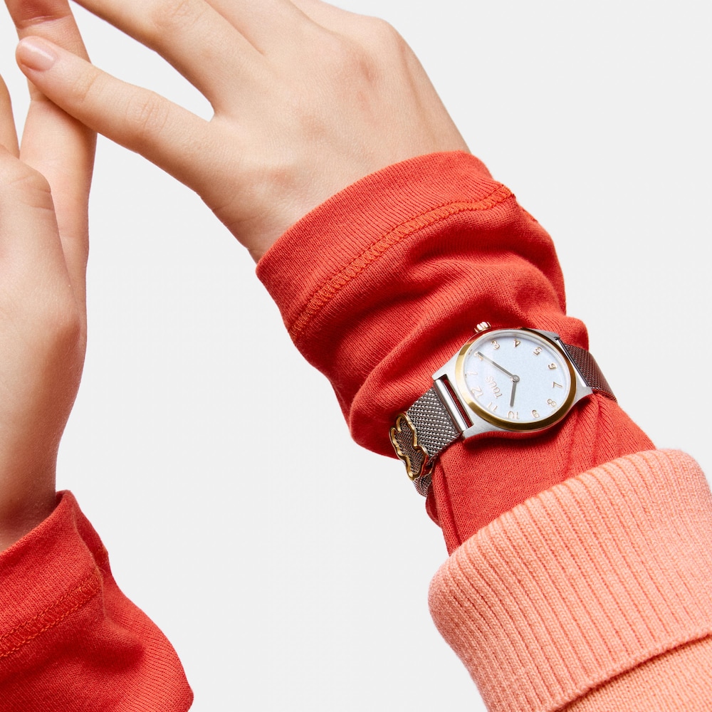 Reloj anal&oacute;gico con brazalete de acero con motivo, acero dorado y esfera de n&aacute;car EPIC ICON KDT