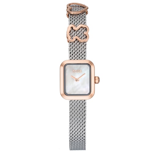 Orologio analogico con bracciale in acciaio, motivo in acciaio rosa e quadrante in madreperla TOUS ICON TIME CHARMS