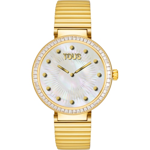 Rellotge de polsera smartwatch amb bra&ccedil;alet d&rsquo;acer daurat i zirc&ograve;nies TOUS S-CONNECT