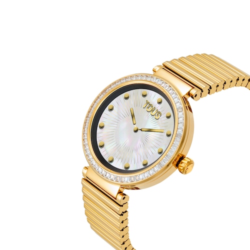 Smartwatch mit Armband aus goldfarbenem Stahl und Zirkonia-Steinen TOUS S-CONNECT