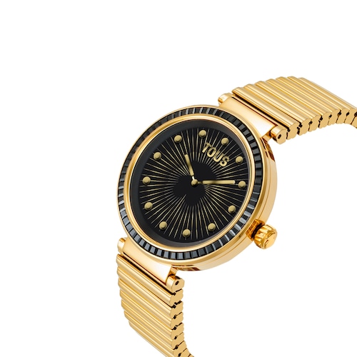 Smartwatch mit Armband aus goldfarbenem Stahl und schwarzen Zirkonia-Steinen TOUS S-CONNECT
