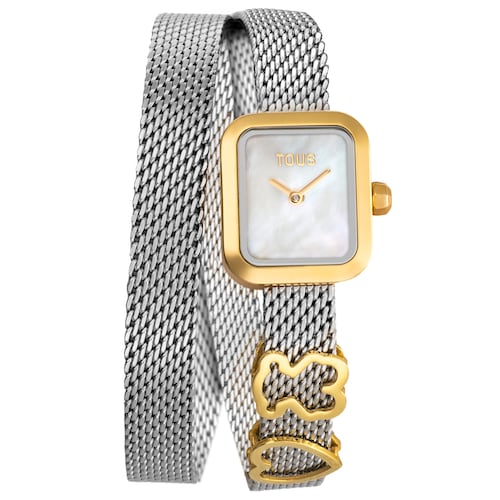 Orologio analogico con bracciale in acciaio, motivo in acciaio color oro e quadrante in madreperla TOUS ICON TIME EMBRACED