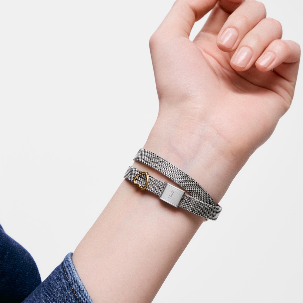 Reloj anal&oacute;gico con brazalete de acero con motivo, acero dorado y esfera de n&aacute;car ICON TIME EMBRACED